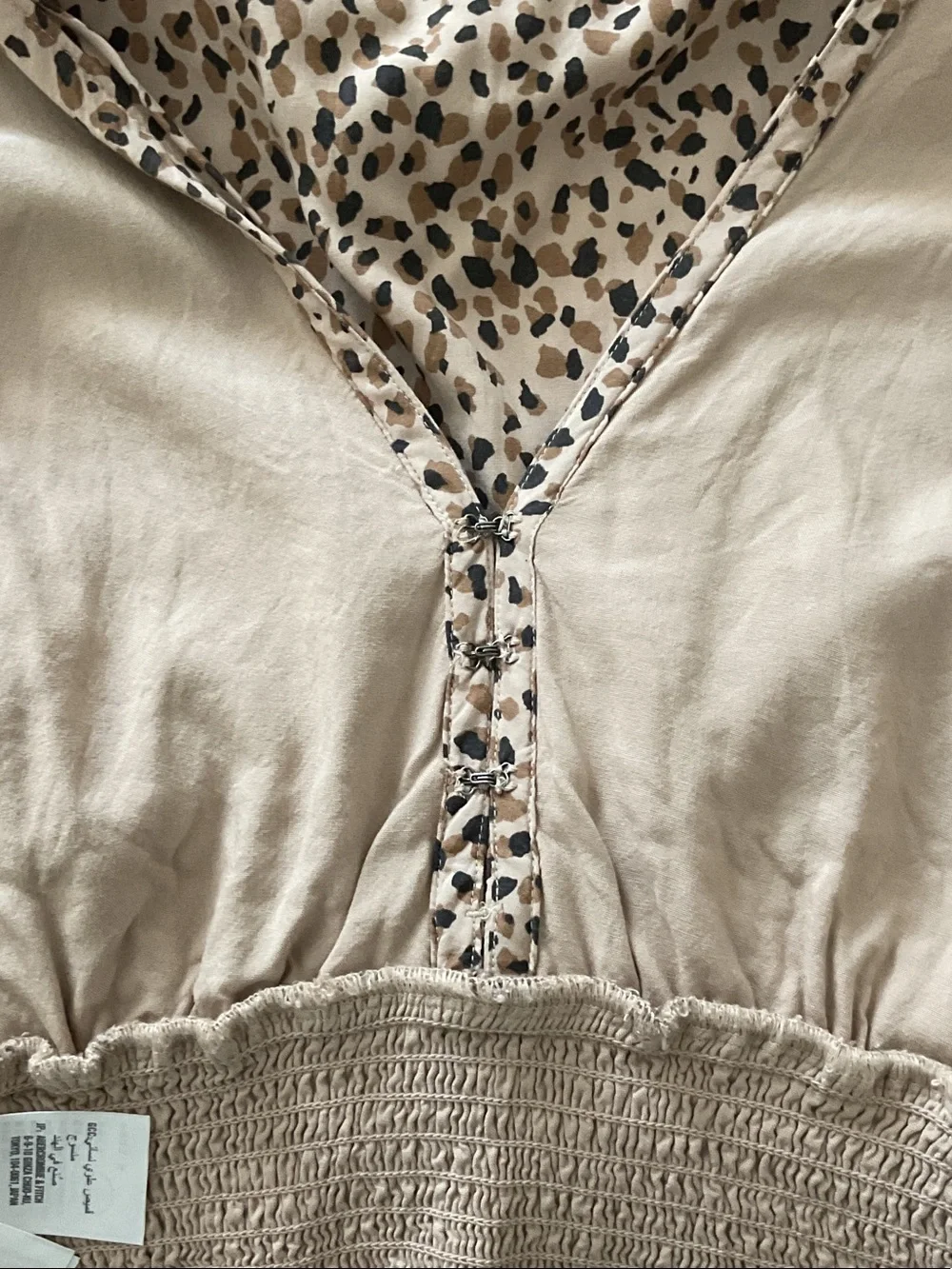 Abercrombie & Fitch Beige Leopard Print V-Neck Smocked Waist Top